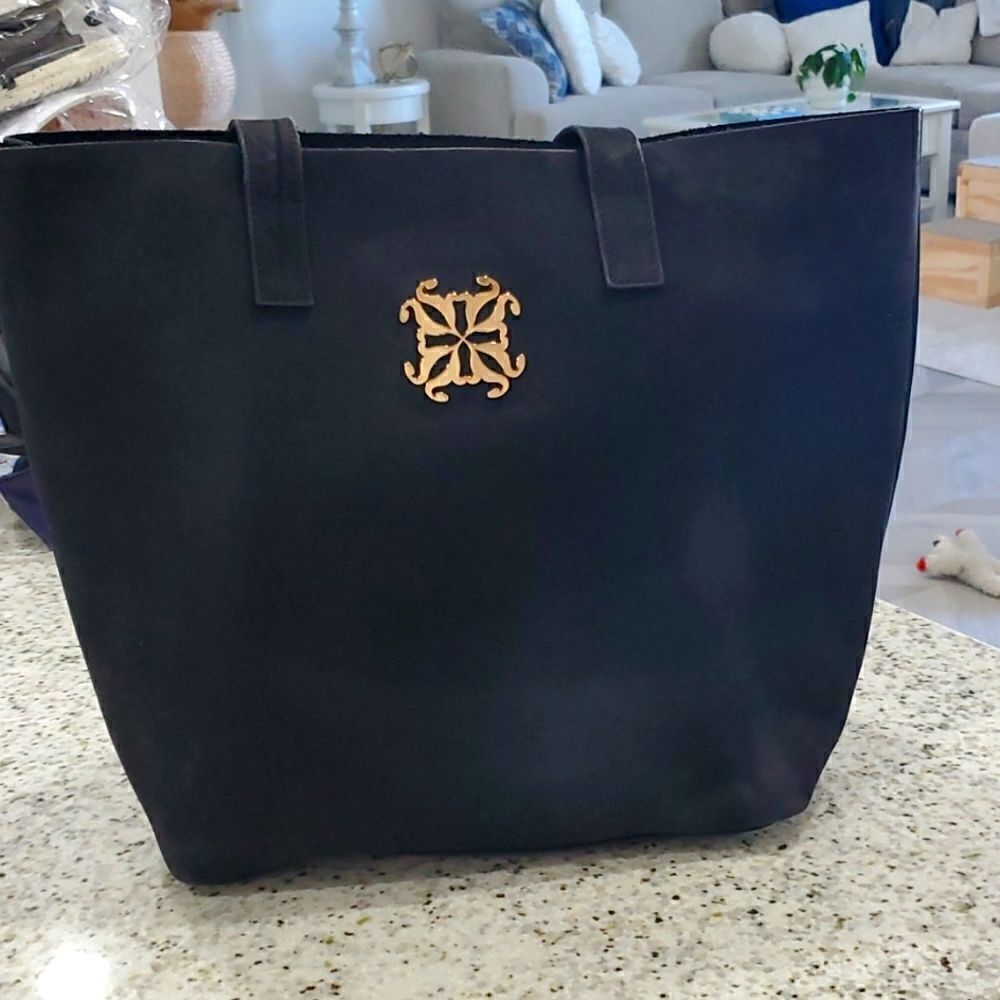 Rustic Cuff Black Suede Leather Tote/Weekender - Picture 6 of 8